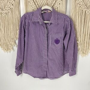 Vintage Purple Embroidery Stripe Logo Button Down